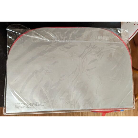 Lintex Holiday Napkin Placemat Coaster Set Service for 4 Red Bells Holly NOS Vtg - Picture 4 of 5